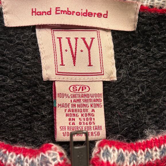 Vintage IVY Sweater Cardigan 100% wool Christmas winter theme size small - Picture 5 of 6